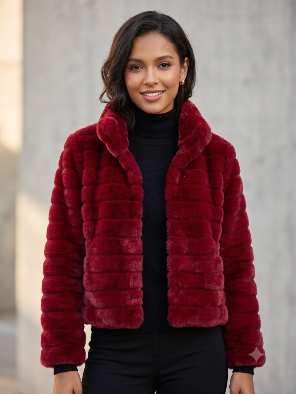 Belle Fare Red Faux Fur Cropped Jacket -- Size Medium